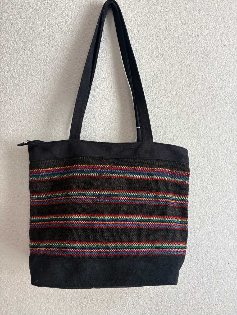 Alpaca Fur & Suede Black Multi-Stripe Naturally Dyed Women's Bag Made in Peru